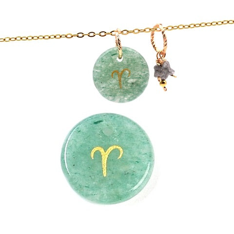 Achat Pendentif aventurine verte 12mm signe astrologique Bélier - Trou: 1mm (1)