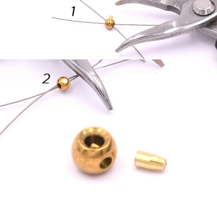 Perle à écraser pour cable en acier inoxydable doré 3.5mm - Trou 1mm (4)