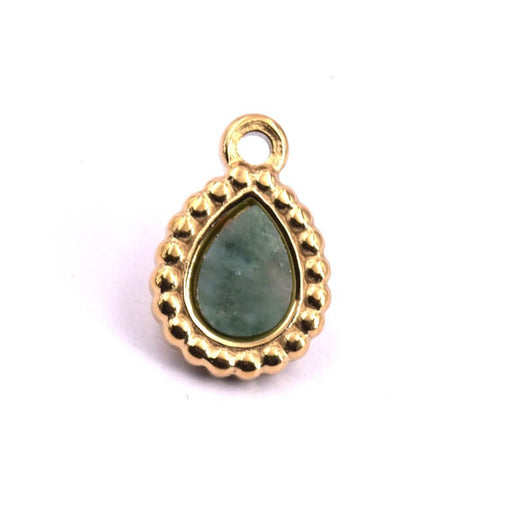 Achat Pendentif goutte acier inoxydable doré et cabochon jade vert 15x10mm (1)