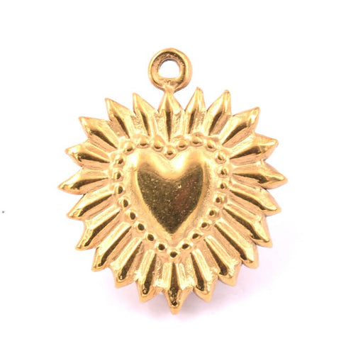 Pendentif coeur sacré ex-voto acier inoxydable doré 23x20mm (1)