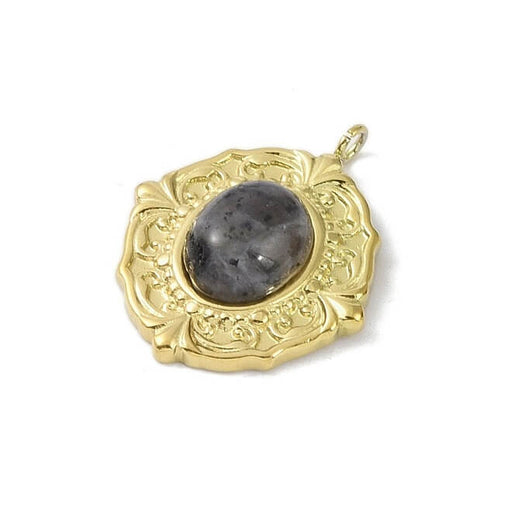 Achat Pendentif ovale acier inoxydable doré et cabochon labradorite 21mm (1)