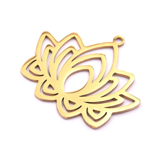 Pendentif lotus acier inoxydable doré 25mm - Trou: 1.5mm (1)