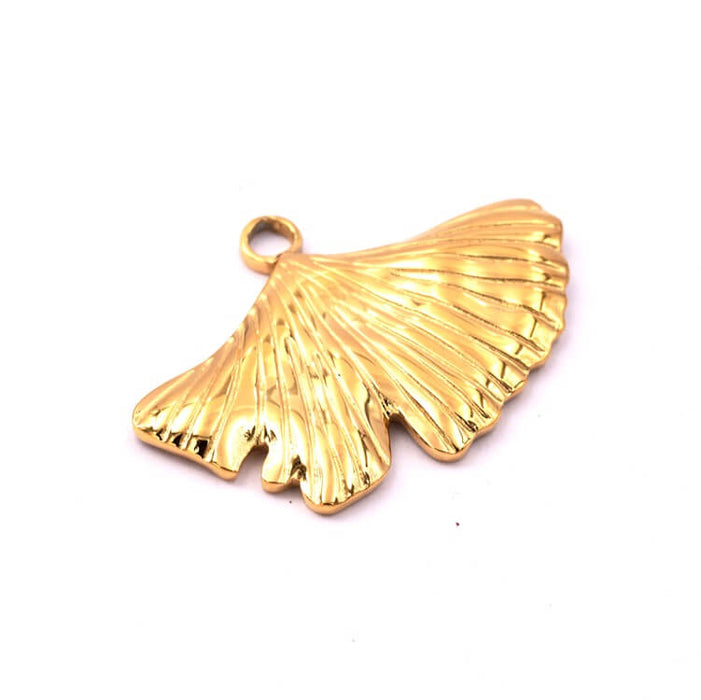 Pendentif feuille ginkgo acier inoxydable doré 18x30mm - Trou: 2.5mm (1)