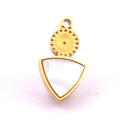 Pendentif breloque triangle rond acier doré résine nacre 15x8.5mm (1)