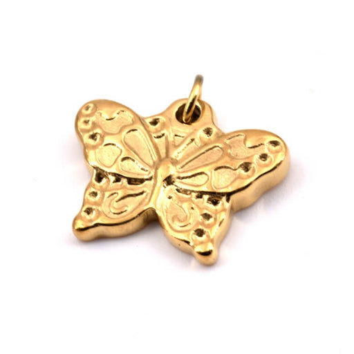 Achat Pendentif papillon acier inoxydable doré 12x15mm avec anneau (1)