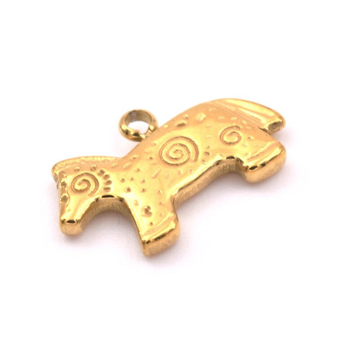 Pendentif cheval acier inoxydable doré 15x9mm - Trou: 1.2mm (1)