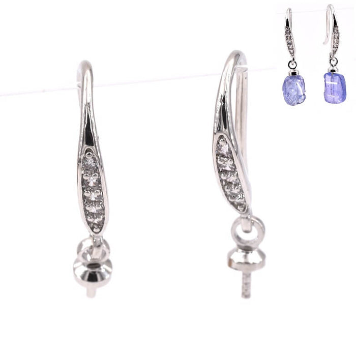 Boucles d'oreilles fines crochets rhodié 20mm et zircons et piton (2)