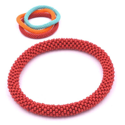 Achat Bracelet jonc crocheté Népalais uni rouge 65mm (1)