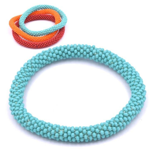 Achat Bracelet jonc crocheté Népalais uni turquoise 65mm (1)