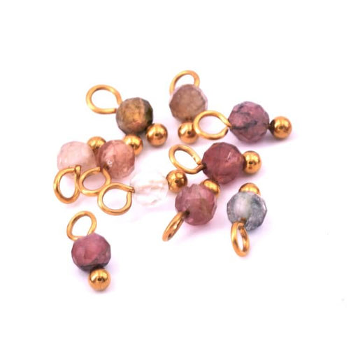 Mini charms breloque perle Tourmaline 3mm tige acier doré (10)