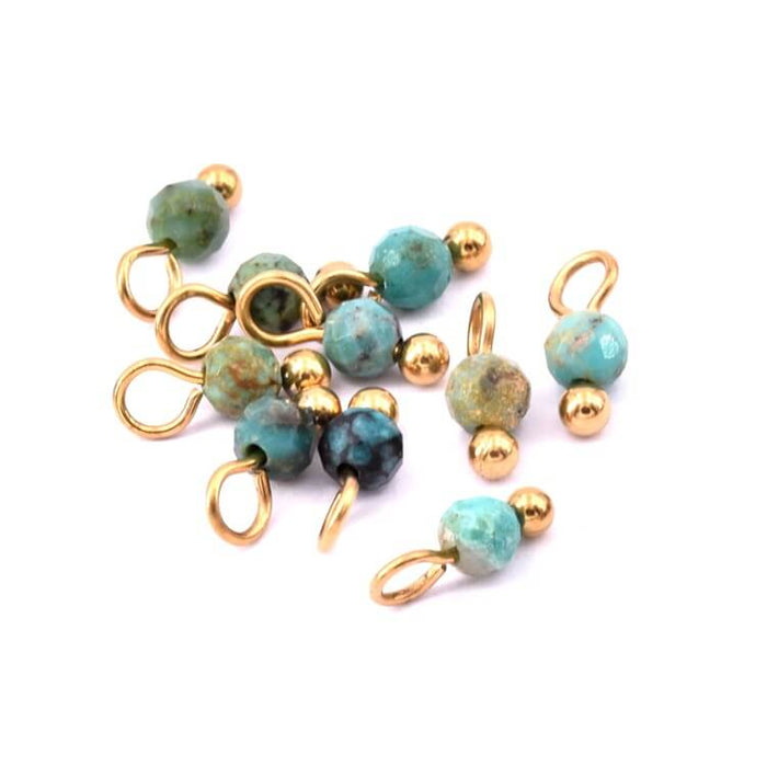 Mini charms breloque perle Turquoise Africaine 3mm tige acier doré (10)