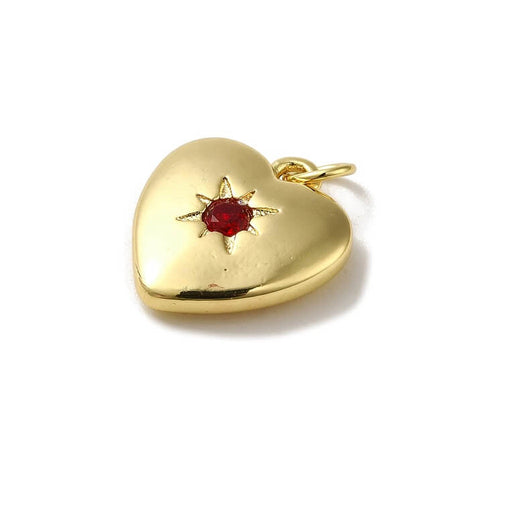 Pendentif coeur en laiton doré avec zircon rouge 17x16mm (1)