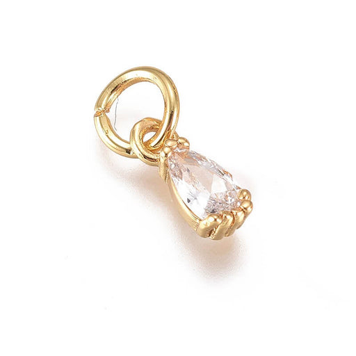 Pendentif breloque goutte perlée zircon doré qualité 8x3mm (1)