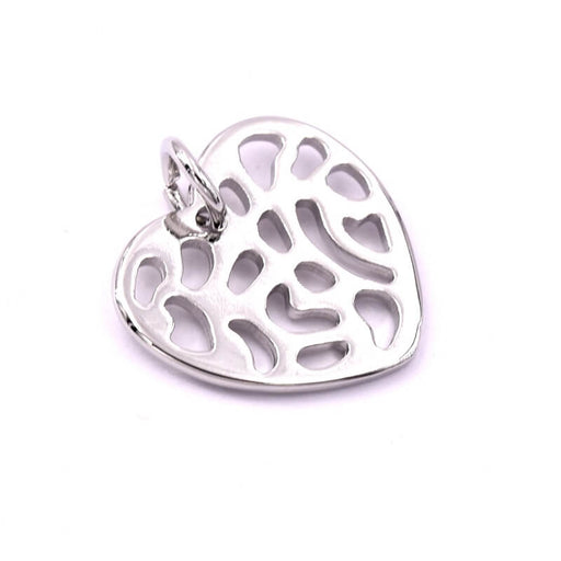 Achat Pendentif coeur laiton rhodié ajouré 17mm - Trou: 3.5mm (1)