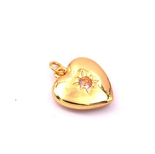 Achat Pendentif coeur en laiton doré avec zircon rose 17mm (1)