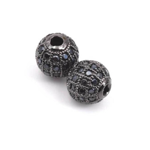 Perle ronde laiton gunmetal 6mm et pavé de zircons - trou: 1.5mm (1)