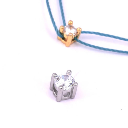 Achat Perle Chaton zircon cube monté argent 925 rhodié 4mm - Trou 1.2mm (1)