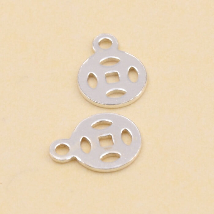 Breloque médaille ajourée 6mm en argent 925- Trou: 1mm (2)