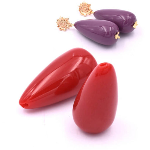 Achat Perle goutte résine rouge 33x16.5mm - Trou : 1.5mm (2)