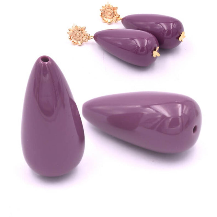 Perle goutte résine violet 33x16.5mm - Trou : 1.5mm (2)