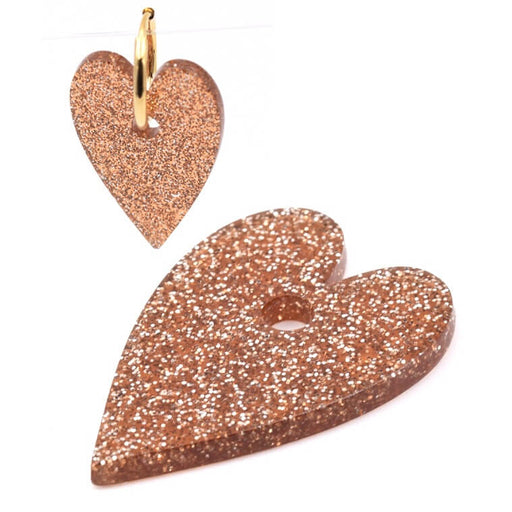 Achat Pendentif résine coeur ambré pailleté 30x20mm - Trou : 3.25mm (1)