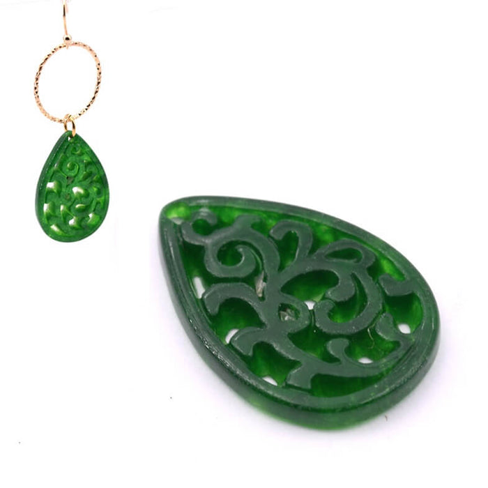 Pendentif goutte ajouré arabesques jade vert 25x17mm (1)