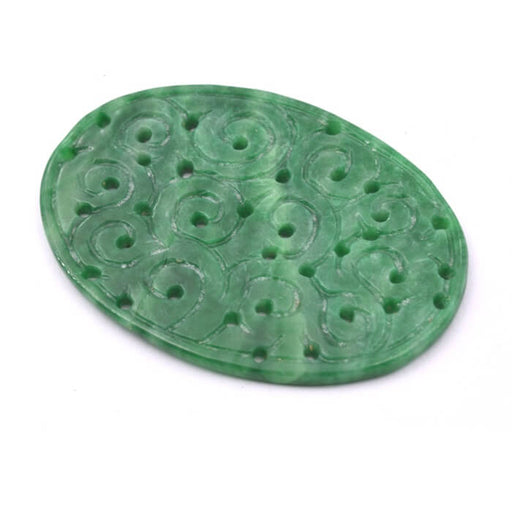 Pendentif connecteur ovale ajouré arabesques jade vert 49x25mm (1)