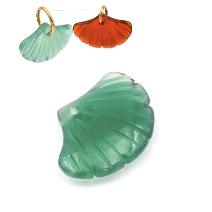 Pendentif feuille sculptée ginko en onyx vert 22x16mm - Trou: 1mm (1)