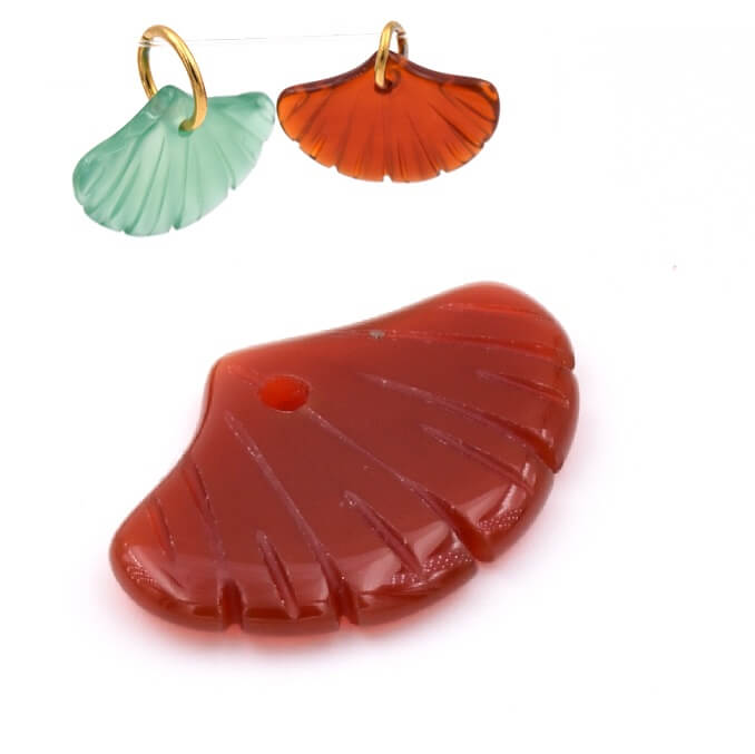 Pendentif feuille sculptée ginko agate rouge 21x15mm - Trou: 1mm (1)