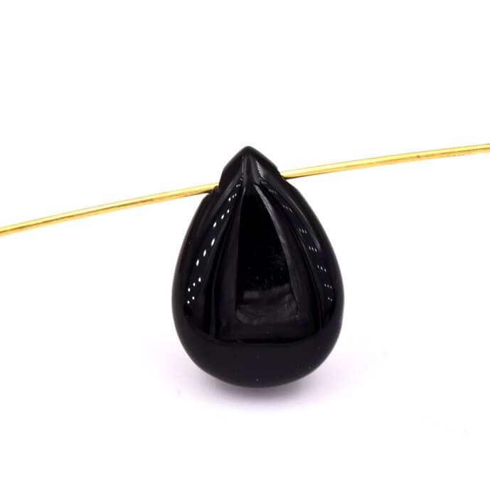 Pendentif goutte en onyx noir 18x13mm - Trou: 1mm (1)