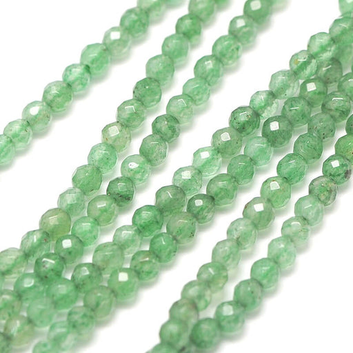 Achat Perle ronde à facettes Aventurine verte 3mm - Trou: 0.8mm (1 Fil-38cm)