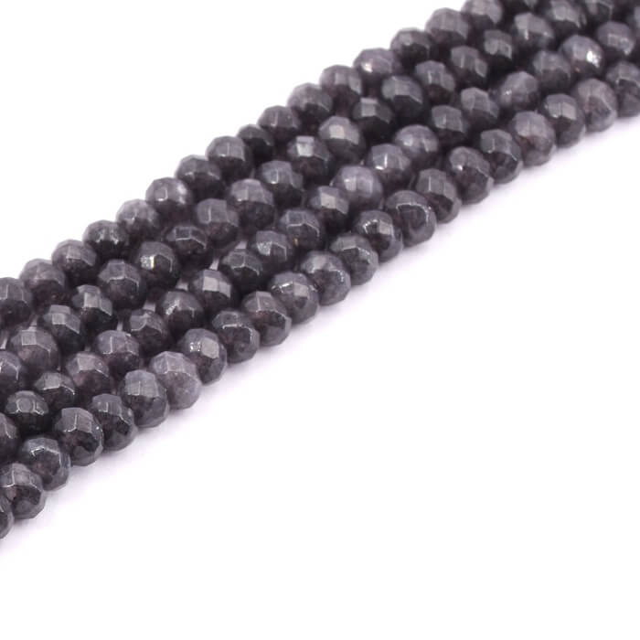 Perles rondelles facettes jade teinté gris 4mm-Trou:0.5mm (1 fil-34cm)