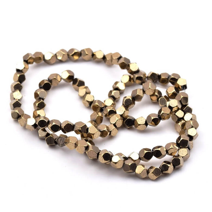 Perles polygone en hématite synthétique doré or clair 4mm (1 Fil-38cm)