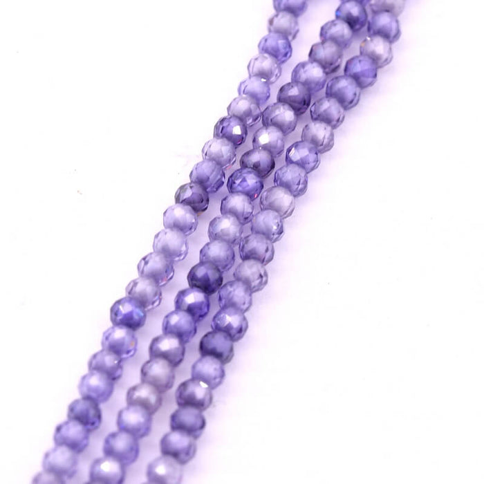 Perle ronde à facettes en zircon violet mauve 2mm (1 fil-37cm)