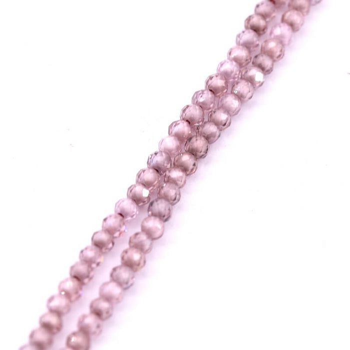 Perle ronde à facettes en zircon vieux rose 2mm (1 fil-37cm)