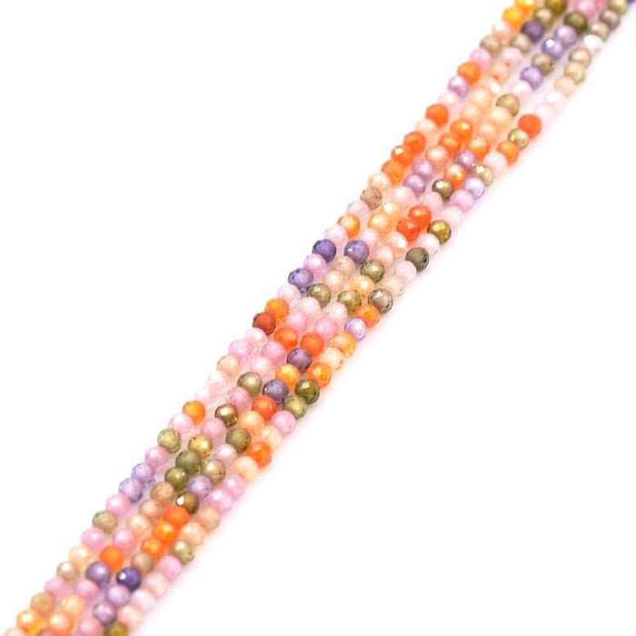 Perle ronde à facettes en zircon couleur mix clair 2mm (1 fil-38cm)