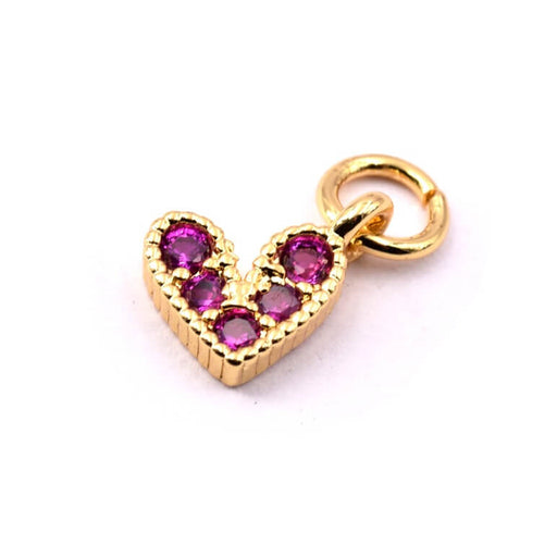 Achat Pendentif coeur laiton doré et zircon fuchsia 7.5x6mm et anneau -Trou: 1.5mm (1)