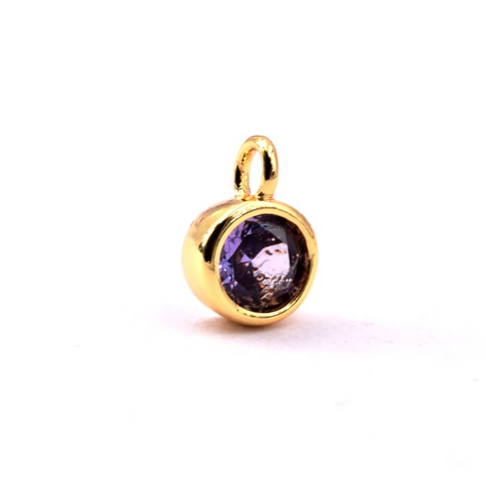 Breloque laiton doré et zircon violet 9mm -Trou: 2mm (1)