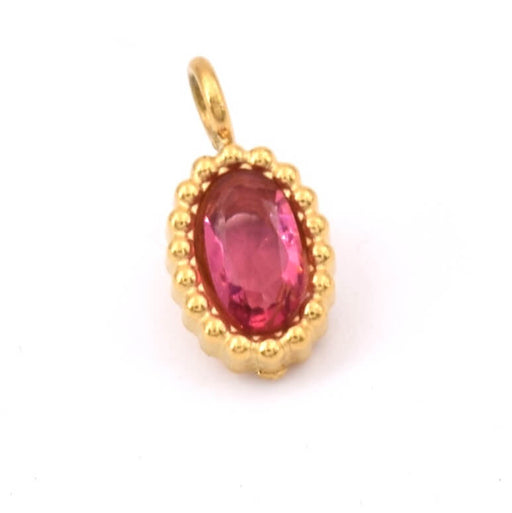 Achat Pendentif ovale acier inoxydable doré avec zircon rose 10mm- trou: 1.8mm (1)